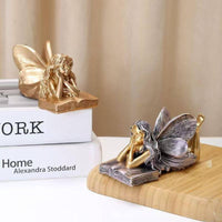 Resin Fairy Statue Weather Resistant Garden Nymph Ornament Fantasy Themed Angel Wing Sculpture for Garden, Desktop, Bookshelf