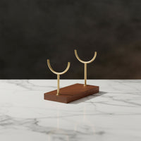 Bracelet Display Stand Metal Bracelet Stand with Wooden Base Bangle Holder Gold-Tone Jewelry Organizer Double-Fork