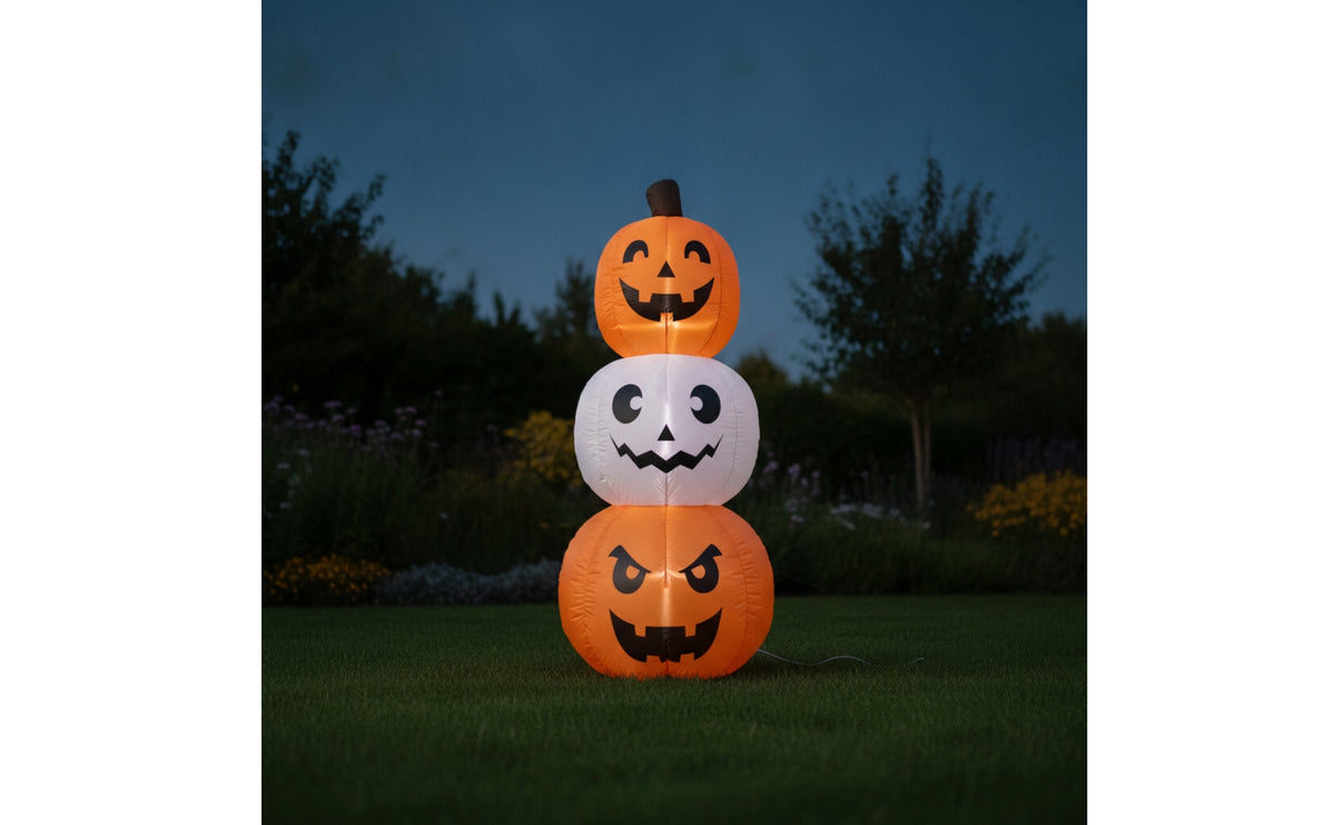 Lighted Stacked Pumpkin Inflatable Tall Inflatable Pumpkin with LED Lights Bright Outdoor Decoration Sturdy for Yard, Lawn