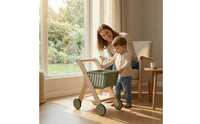 Push Cart with Storage Wooden Toy Shopping Cart Sturdy for Playroom, Kids