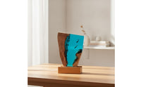 Ocean-Inspired Epoxy Night Light with Wood Base Aquatic Epoxy Resin Night Light Faceted Resin Wood Lamp Irregular for Shelf