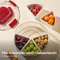 Divided Fruit Platter with Phone Holder 360° Rotatable Design Rotating Snack Tray Dustproof Cover Rotating Snack Box with Lid for Living Room, Parties