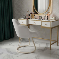 Minimalist Design Petal Back Makeup Chair Ergonomic Backrest Petal Back Chair Luxurious Cushioning Household Furniture Thick Padded Cushion for Women, Girls, Dressing Table, Small Areas, Bedroom, Dorm Room
