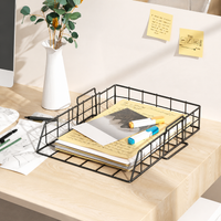 Organizador de escritorio para oficina, bandejas apilables de metal negro, 1 estante, 29,2 x 33 x 7,5 cm