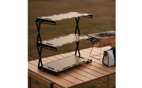 Foldable Camping Shelf No Assembly Required 3 Tier Folding Shelf High Load Capacity 3-Tier Desktop Rack for Campers, Picnic, Barbecue
