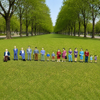 1:42 Scale Model People Figures for Dioramas and Architectural Layouts, 14-Piece Set (7 Male, 7 Female)