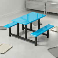 Easy to Clean Stainless Steel Dining Table Bench Single-Piece Heavy Duty Dining Hall Table with Attached Benches Integrated Cafeteria Seating for School, Restaurant