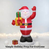Printed and Sewn Santa with Gift Bag Smooth Inflated Panels Inflatable Santa Father Christmas Raised Arm Holiday Decoration