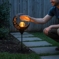 Warm White LED Solar Lunar Garden Lamp Weather Resistant Moon Stake Light Energy Saving Crescent Garden Light Rechargeable Battery for Yard