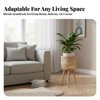 Nordic Design Woven Basket Planter with Stand Floor-Standing Woven Planter with Legs Natural Texture Flower Pot Holder Boho Aesthetic for Plant Lovers, Interior Decorators, Homeowners, Living Room, Balcony, Entryway, Bedroom