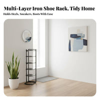 Space Saving Narrow Shoe Rack Small Footprint Narrow Shoe Storage Organizer Long-Lasting Metal Construction Slim Corner Stand Shelf Stable Structure for Apartment Dwellers, Homeowners, Families, Hallway, Bedroom, Dorm Room, Closet