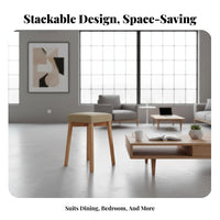 Stackable Upholstered Wooden Stool Padded Seat Backless Chair High Rebound Cushion Household Furniture Strong Load-Bearing for Families, Homeowners, Students, Dining Room, Bedroom, Restaurant, Entryway