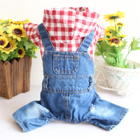 Striped Pet Denim Jumpsuit for Dogs, Four-Legged Overalls for Small to Medium Breeds, Spring/Summer Pet Apparel