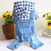 Striped Pet Denim Jumpsuit for Dogs, Four-Legged Overalls for Small to Medium Breeds, Spring/Summer Pet Apparel