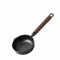 Hot Oil Pouring Pan No Coating Cast Iron Oil Pot Long Wooden Handle Single Egg Frying Pan
