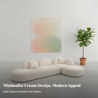 L-Shaped cushioned Chaise Lounge French Cream aesthetic L-Shaped Chaise Sectional abrasionwithstandant Fabric Living Room Furniture for Families, Bedroom, Office
