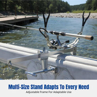 Double Fixed Metal Rod Holder, Adjustable Base, Portable Support for Bridge & Boat Fishing