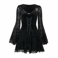 Vintage Inspired Black Bell Sleeve Dress Heart-Shaped Neckline Gothic Mini Dress women's Apparel for Young Adults, Teen Girls, Cosplayers, Halloween Party, Parties, Themed Events, Night Out