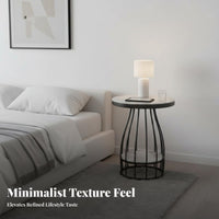 Sintered Stone Top Two-Tier Exposed-Frame Side Table Space-Saving Two-Level Occasional Table Scratch Resistant Nightstand Sturdy and Stable for Apartment Dwellers, Homeowners, Interior Design Enthusiasts, Living Room, Bedroom, Small Areas, Home Office