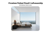 Leather Headboard Bed Mortise and Tenon Joinery Solid Wood Bed Frame Heavy Duty Support