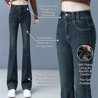 Jeans for Women with Fleece Lined High Waist for Winter, Flared with Bootcut Style, Warm Thermal Denim Pants