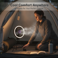 Portable USB Rechargeable Camping Fan with Tripod Stand and LED Light for Indoor/Outdoor Use