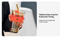 Chic Glass Straw Cup Reusable Sipping Tubes Monogrammed Glass Cup with Lid and Straw Great Gift for Students, Teachers, Gifting, Home