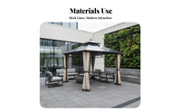 Weather Resistant Four-Post Hardtop Gazebo Sun Protection Hardtop Shelter with Curtains Long-Lasting Garden Pavilion Vented Double Roof for Homeowners, Families, Business Owners, Backyard, Courtyard, Patio, Poolside