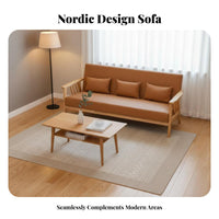 Nordic Design Wood Frame Settee Minimalist and design Sofa Small Space Solution Couch Comfortable Upholstery for Apartment Dwellers, Interior Designers, Living Room, Boutique, Reception Area, book niche