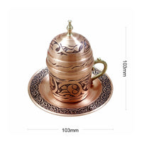 Handmade Copper Coffee Cup Set Engraved Turkish Coffee Cup Floral Pattern Drinkware Saucer