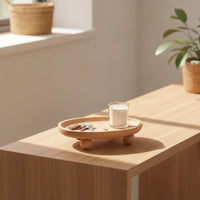 Minimalist Oval Wood Tray Compact Wood Tray with Curved Rim Sturdy Modern for Bedside Table