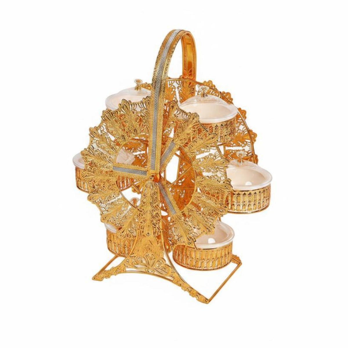 Rotating Wheel Snack Tray Gold Finish Rotating Snack Tray Multi-Tier Covered Nut Box for Living Room