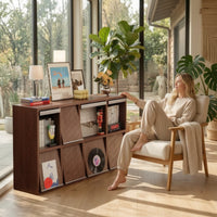 Cabinet with Flip-down Doors Solid Wood Bookcase with Doors 8-Compartment Freestanding Bookcase for Living Room, Study, Bedroom
