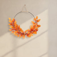 Half-Wreath Lightweight Wreath with Metal Hoop Faux Botanical Decoration for Thanksgiving, Entryway