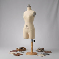 Linen-Textured Female Dress Form Mannequin Light Beige Material-Covered Dress Form Split-Leg Female Mannequin Torso Stand Wooden Base for Dressmakers, Fashion Design
