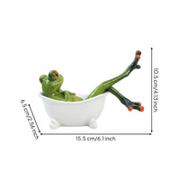 Frog Lying in Bathtub Figurine Tabletop Decor Compact for Office Desk, Bookshelf