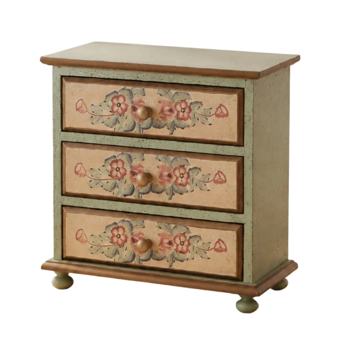 Tiny Hardwood Storage Drawers Vintage Tabletop Chest of Drawers Floral Desk Drawer Organizer for Collectors, Vanity, Bedside Table