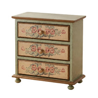 Tiny Hardwood Storage Drawers Vintage Tabletop Chest of Drawers Floral Desk Drawer Organizer for Collectors, Vanity, Bedside Table