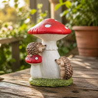 Fungus Statue with Hedgehogs Ceramic Fungus Hedgehog Figurine Toadstool Ornament Whimsical Cute for Gardeners, Patio