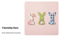 Patterned Bunny Cutout Easter Themed Collectible Hare Sculpture With Bow and Tail Details Tabletop Accent for Families, Parents, Shelf, Desk, Office