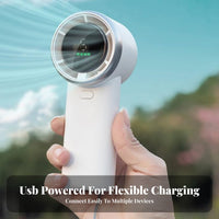 Powerful Airflow Handheld Turbo Fan Compact Design USB Fan with Digital Display Lightweight Cooling Device Long Battery Life for Travelers, Commuters, Students, Outdoor, Travel, Camping, Office
