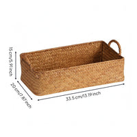 Handwoven Basket Braided Rectangular Storage Basket Space Saving Woven Bin for Cabinet