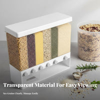 Includes Measuring Cup 6-Compartment Grain Dispenser Airtight Seal 6 Grid Rice Dispenser Good Sealing for Countertop, Pantry