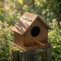 Integrated Feeding Wooden Bird Box, 60mm Entrance Bird Box and Bird House for Parakeets, Hanging Nesting Shelter for Garden and Outdoor Use