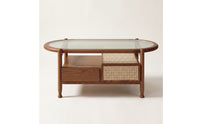 Coffee Table with Glass Top Double-Layer Glass Surface Coffee Table Boho Furniture for Living Room, Compact Apartments, Reading Corners