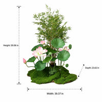 Artificial Flowers Potted Fake Plants, Wedding Decorations with Water Lily & Rose, Green Rose White Pale Brown Faux Floral