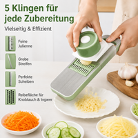 Mandoline Vegetable Slicer, 5-in-1 Vegetable Cutter with Stainless Steel Blades, Precision Grater for Salads & Raw Food Platters, White/Silver
