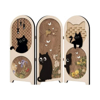 Cat-Themed Three-Panel Screen Compact Foldable Screen with Hinges Textured Ornament Short for Shelf
