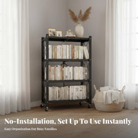 No-Installation Required Foldable Rolling Rack Multi-Tier Rolling Foldable Shelving Unit Space-Saving Household Storage Mobile with Wheels for Home Organizers, Apartment Dwellers, Kitchen, Balcony, Living Room, Bedroom