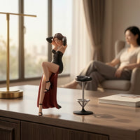1/18 Female Figure with Stool Painted Miniature Scene Figure Miniature Stool for Display Cases, Shelves